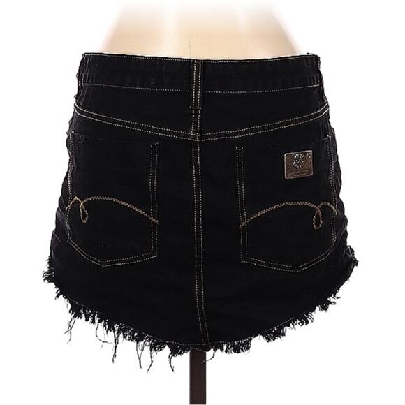 John John Supreme distressed black denim mini skirt, size 42 or US Large - Picture 2 of 10